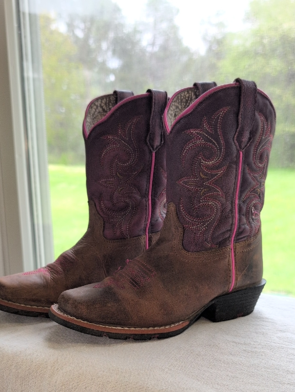 Dan Post Brown & Plum Girls' Western Cowboy Boots